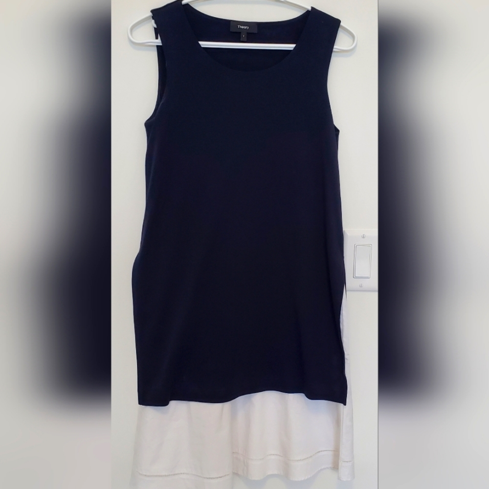 Theory Navy and White Sleeveless Layered Dress